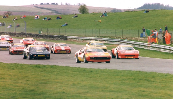 Robbie Sterling leads the field during the warm-up lap at Oulton